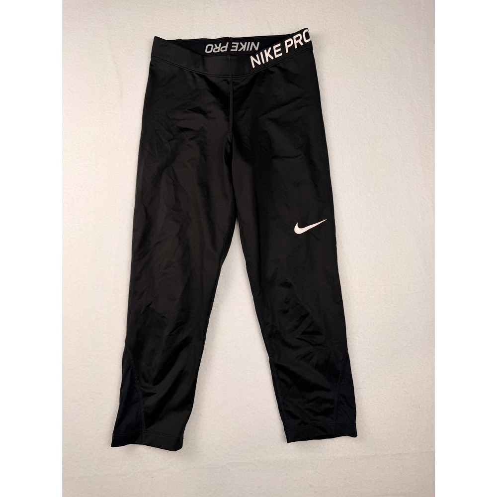 Nike Pro Dri-FIT Womens Black Cropped Leggings Athletic Training Running Small
